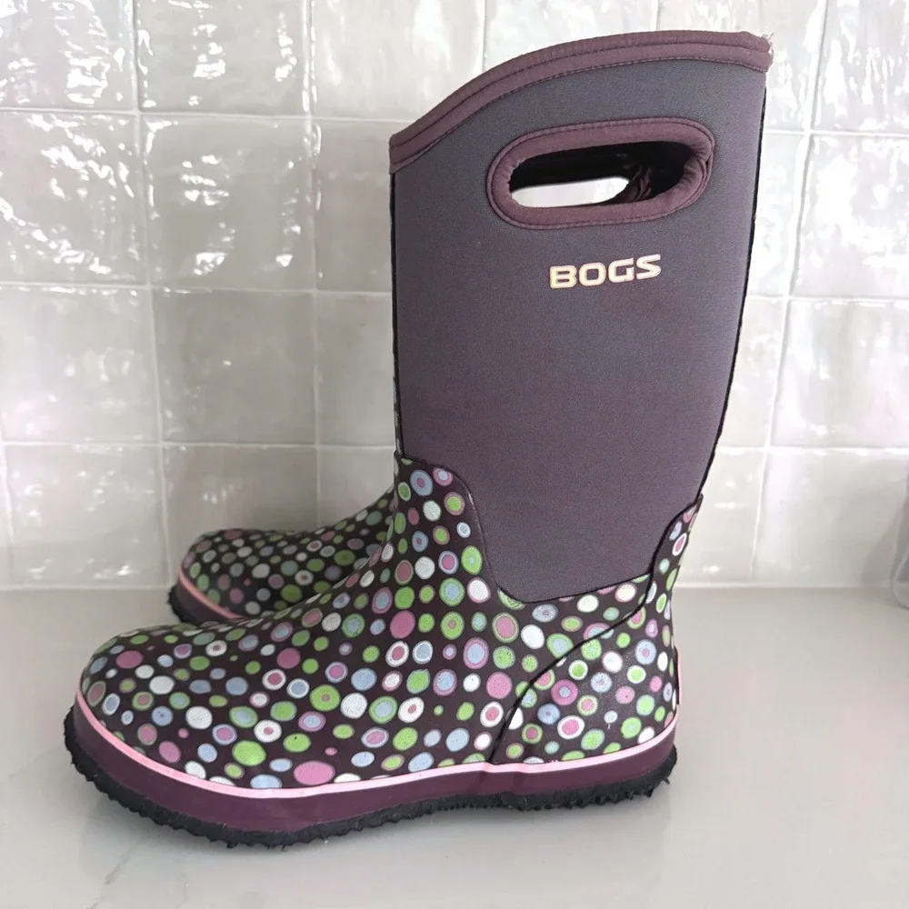 Bogs Classic High Dots Boots Girls Kids 6 Purple Polka Dot Waterproof Insulated